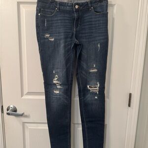 White House Black Market Blue Skinny Jeans with Distressed Details